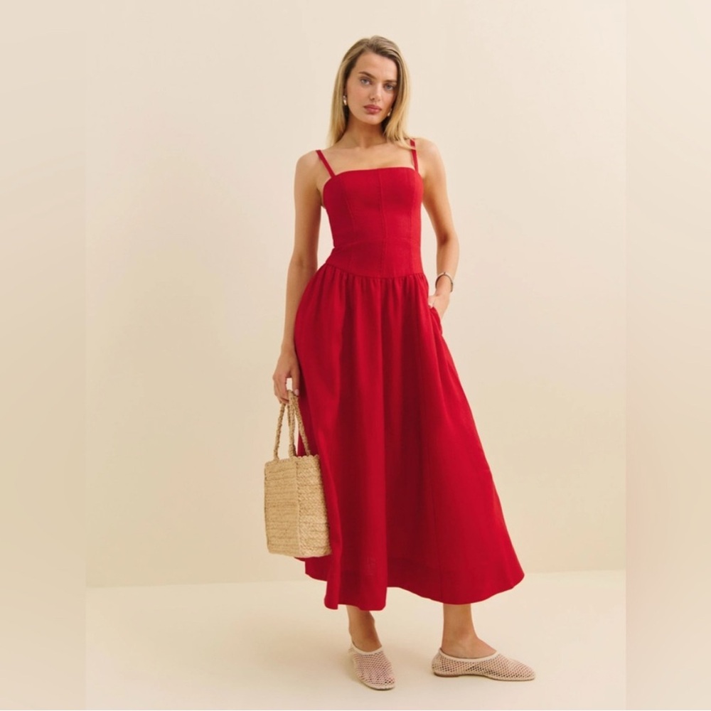 Reformation Katarin Linen Dress In Lipstick, brand new with tags - never worn.